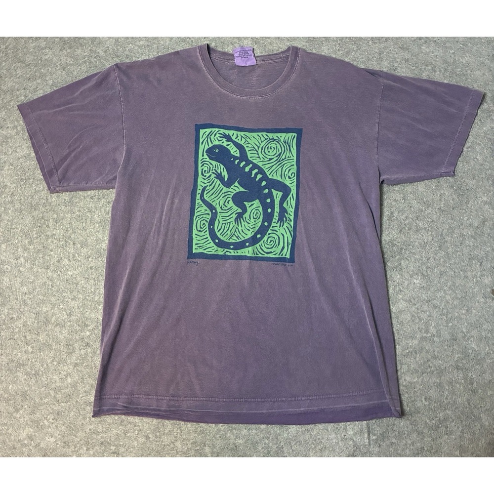 Vintage 90s Authentic Pigment Anvil Planet Love Mens L Shirt USA Lizard Nature
